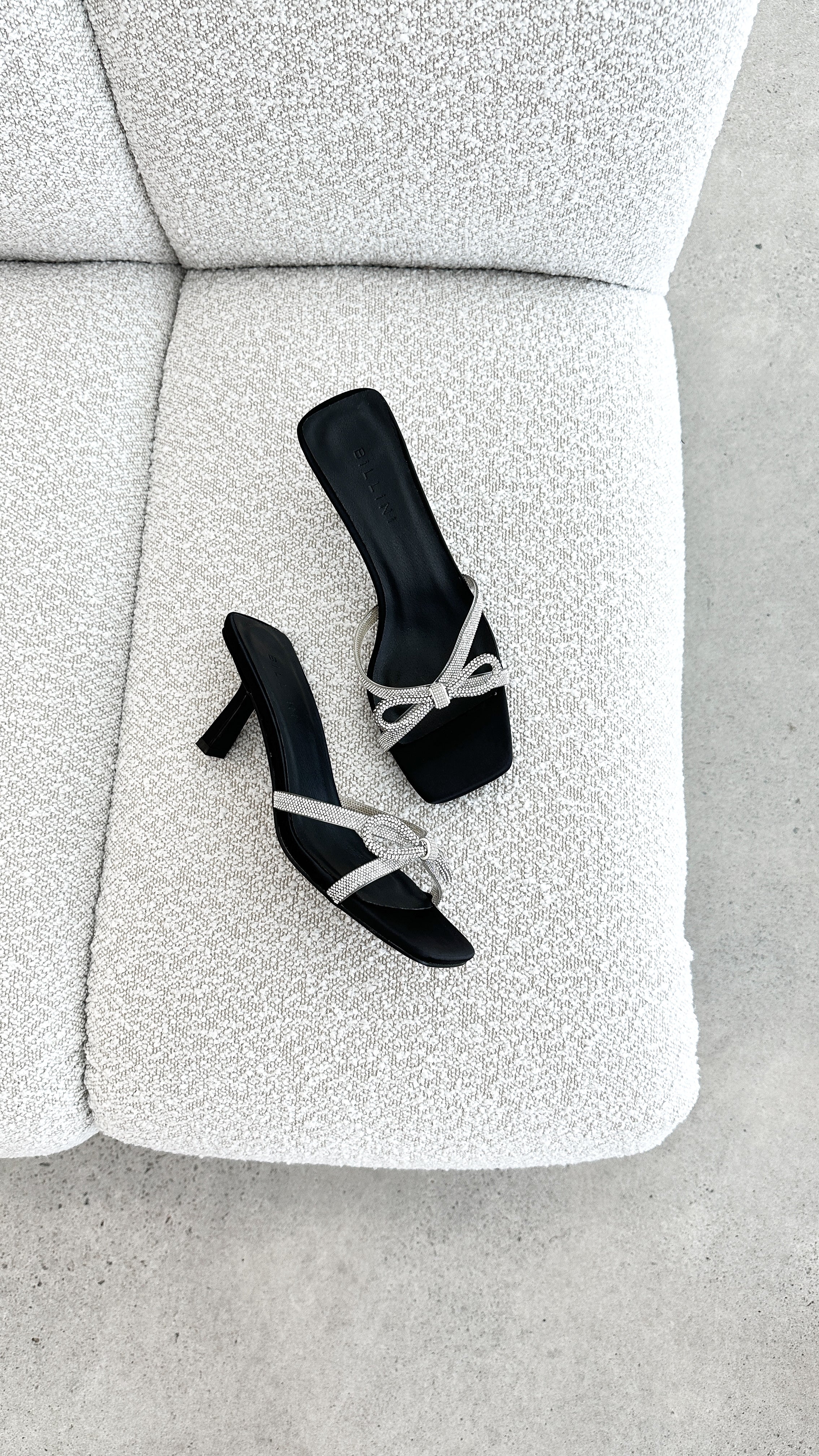 Fabia Heel Black Satin Diamante Shoes - Elegant Women's High Heels for Parties, Weddings & Special Occasions