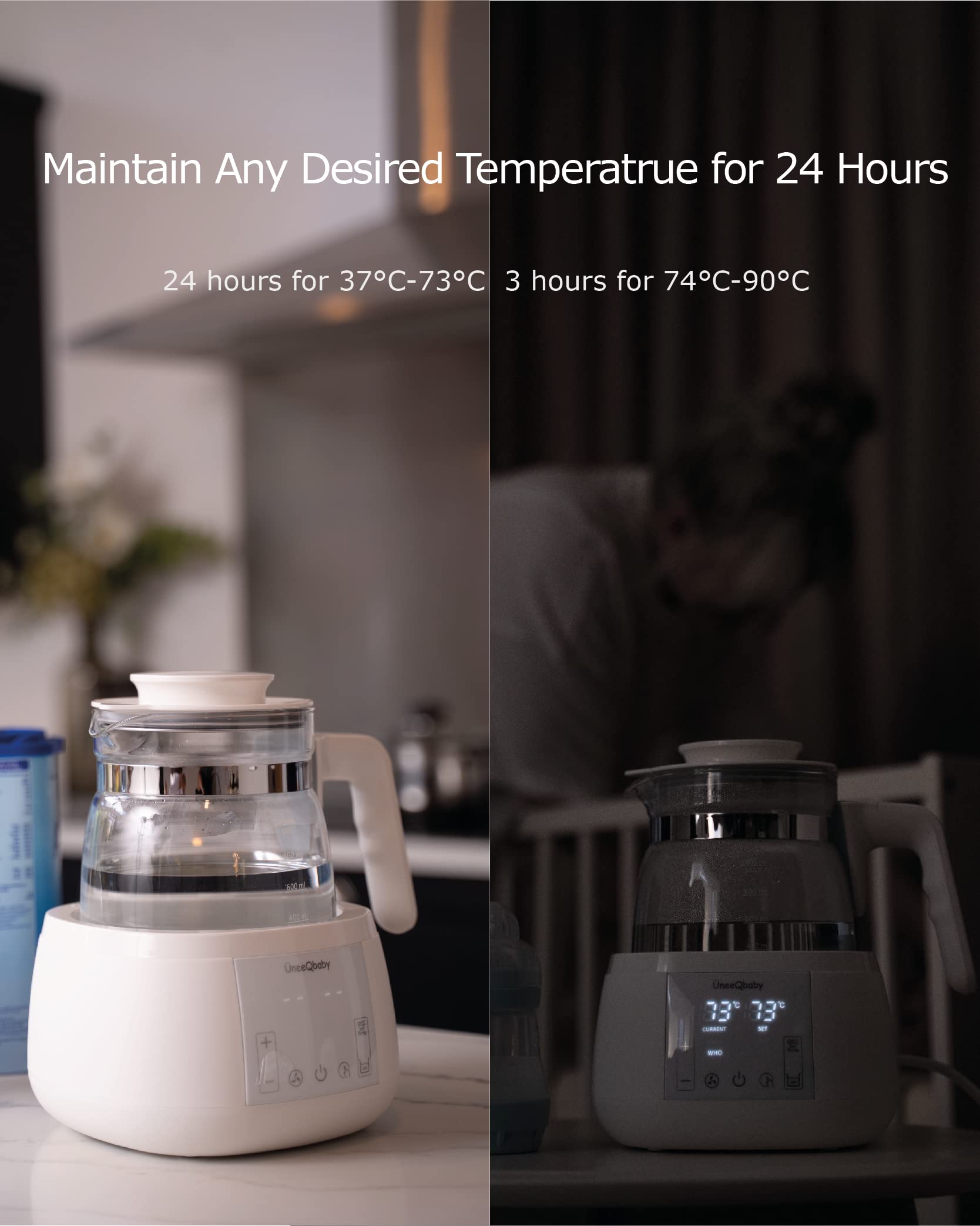 ÜneeQbaby PerfectTemp Baby Bottle Maker - 24-Hour Temperature Controlled Formula Dispenser, Fast 2-Minute Preparation, Ultra Quiet Operation with Night Light - Ideal for Night Feedings & Travel (Perfect for Newborns & Busy Parents)