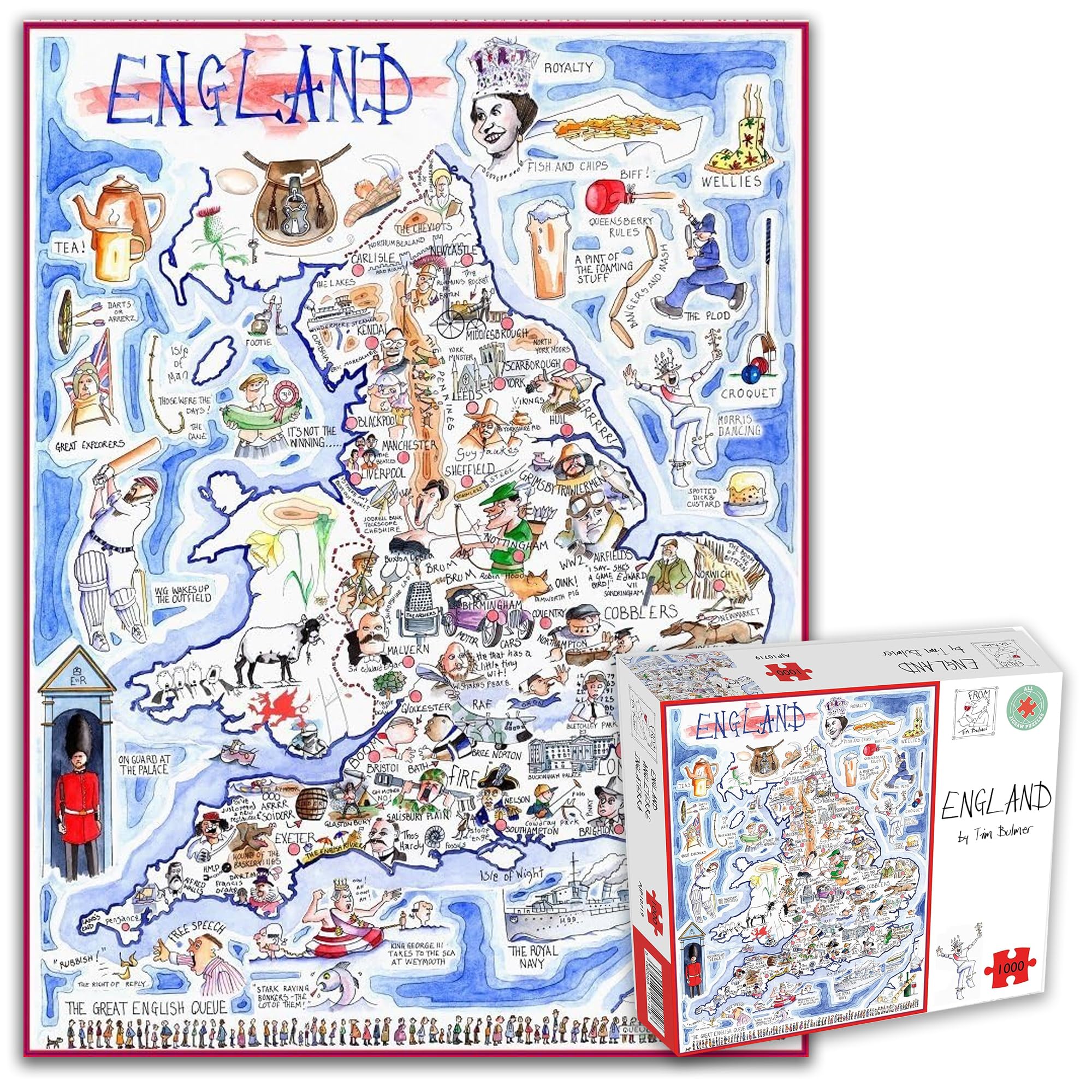 1000 Piece Jigsaw Puzzle - Comical Map of England by Tim Bulmer - Colorful Adult Puzzle 26