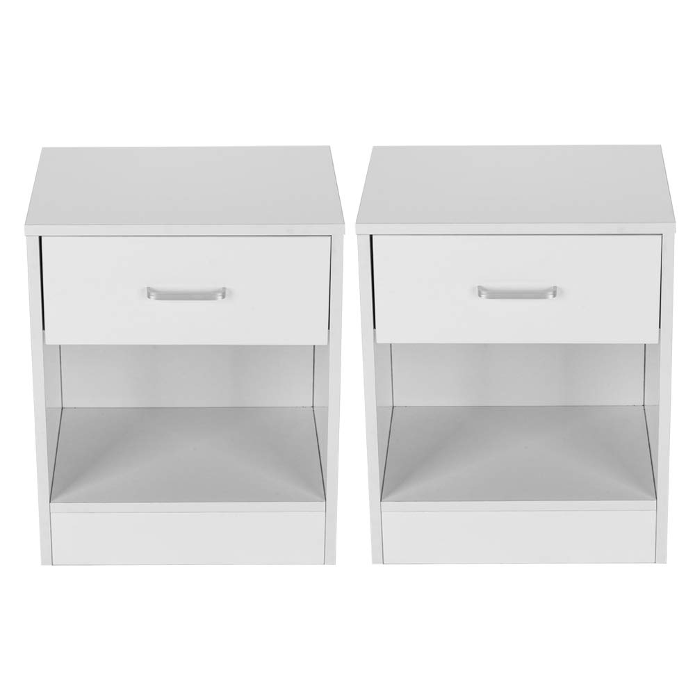 Lovinland White Wood Nightstand Set of 2 - Modern Bedside End Tables with Drawer for Bedroom, Living Room & Guest Room - Sturdy Accent Furniture for Home Decor