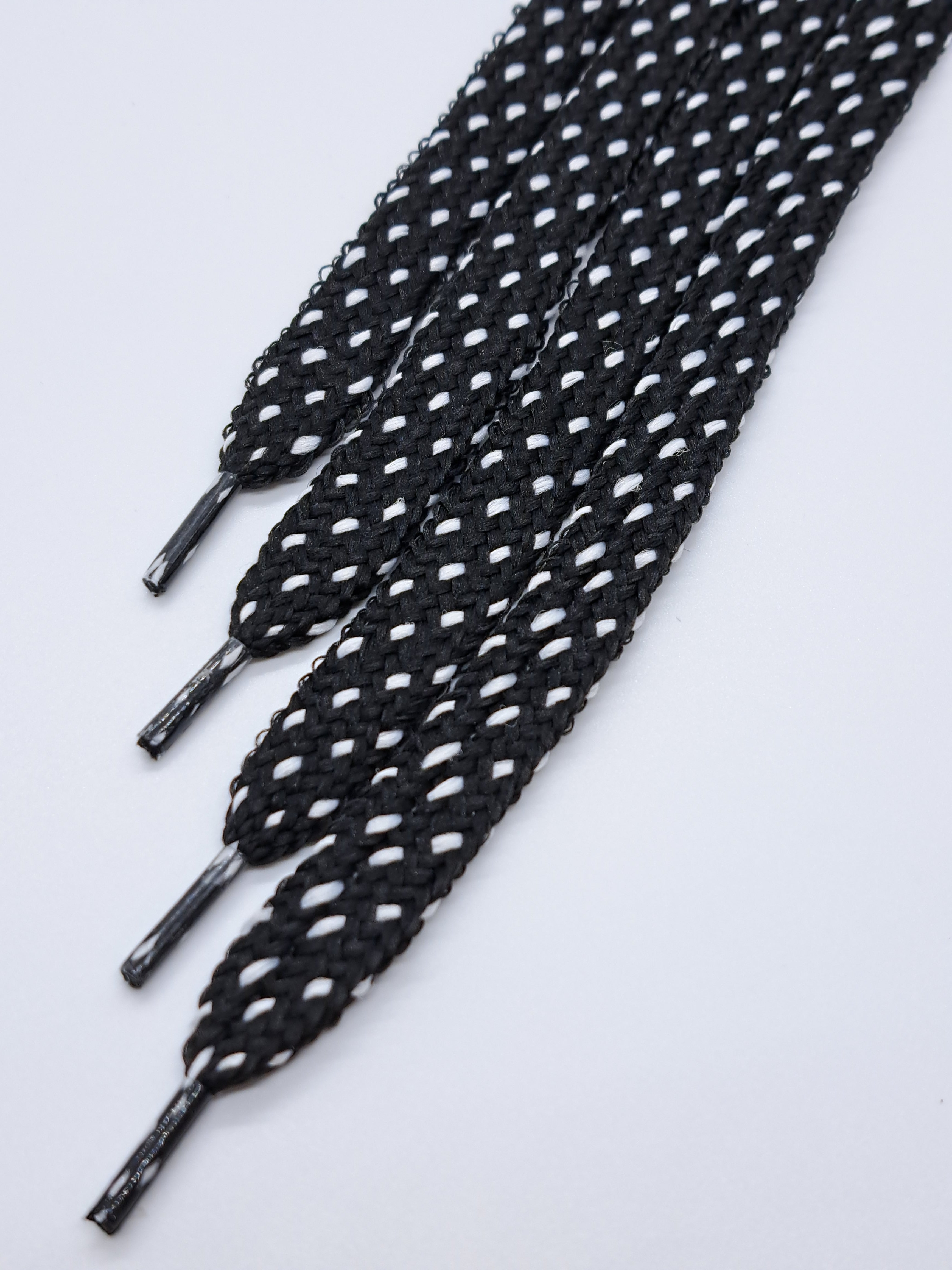 Black with White Dots Mid Width Shoelaces - Durable & Stylish for Sneakers, Boots & Casual Shoes | Perfect Replacement Laces for Everyday Wear & Sports