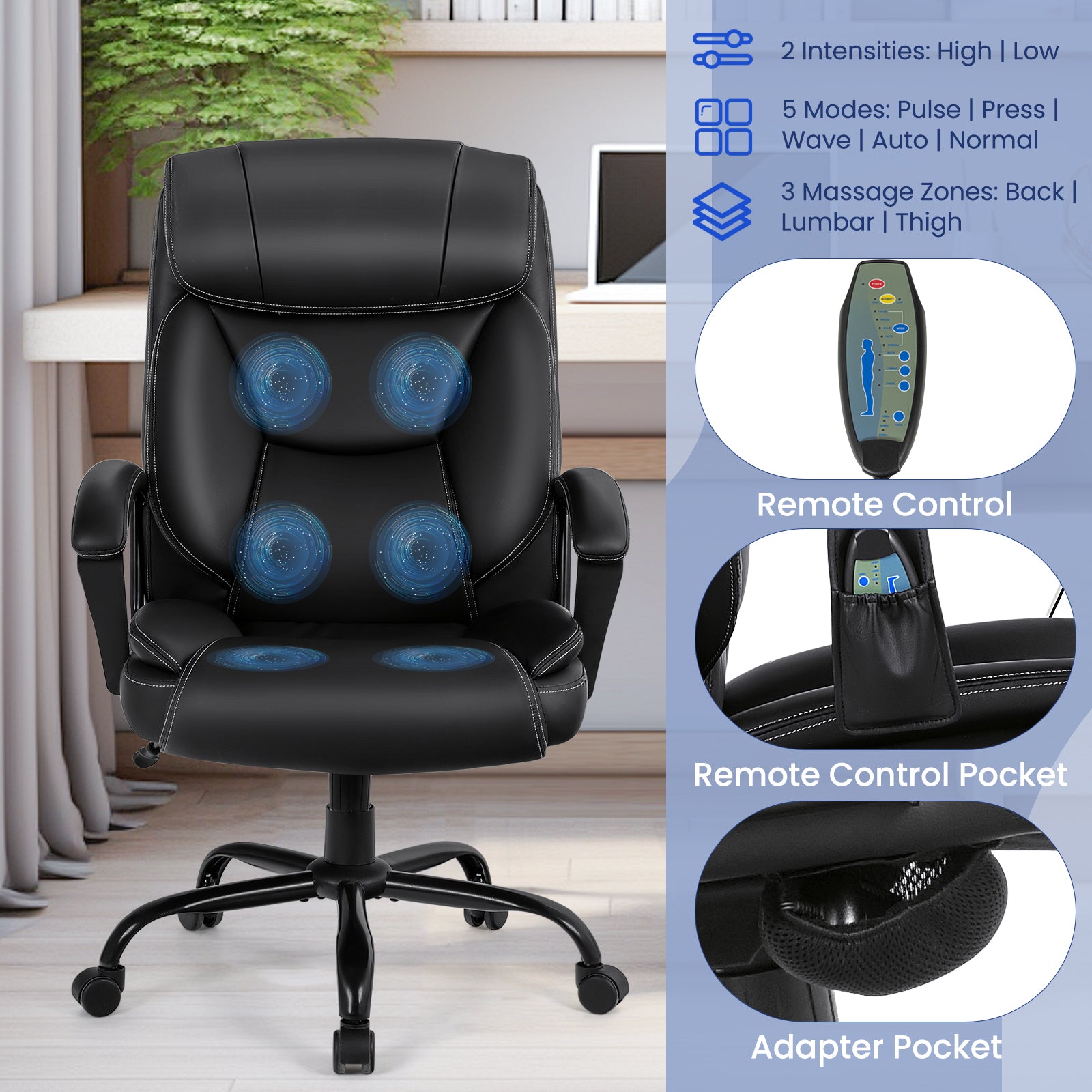 Costway Ergonomic Massage Office Chair with 6-Point Vibration System - Adjustable Executive Chair for Back Pain Relief - Perfect for Home Office, Gaming & Workspace Comfort