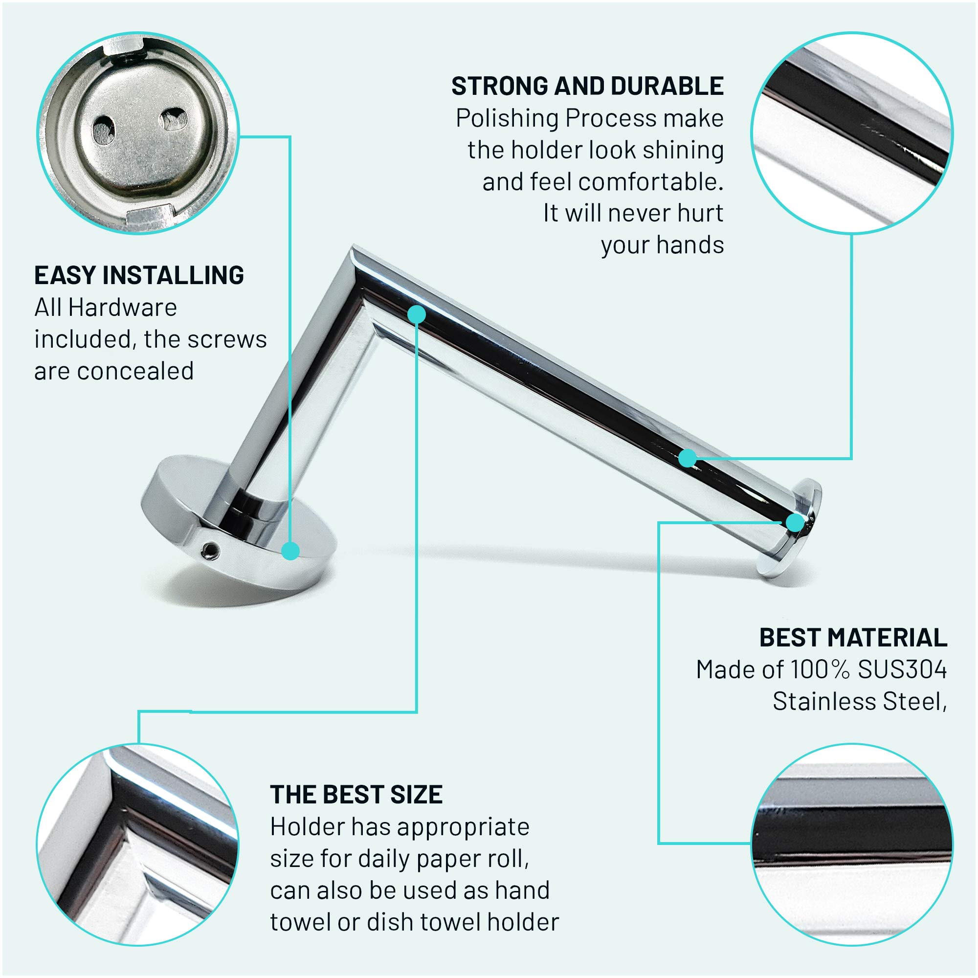 Stainless Steel Toilet Paper Holder - Rust-Free Wall Mount Bathroom & Kitchen TP Roll Holder - Easy Clean & Durable Design Fits All Decor Styles | Perfect for Modern Homes, Apartments & Commercial Restrooms