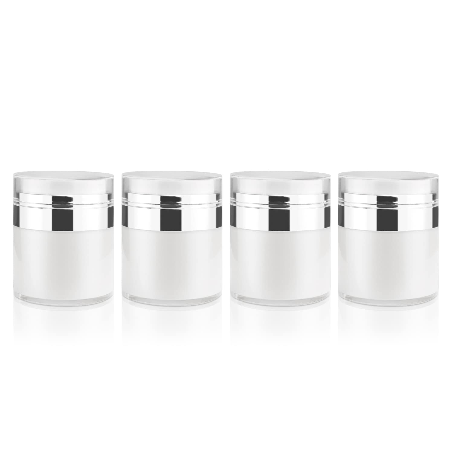 4 Pack 1 Oz/30ml Airless Pump Jars - Refillable Acrylic Vacuum Cosmetic Containers with Press Pump for Face Cream, Lotion & Moisturizer | Travel-Friendly Sample Jars for Skincare, Makeup & Eye Cream | Perfect for Home Use, Travel & Salon Professionals