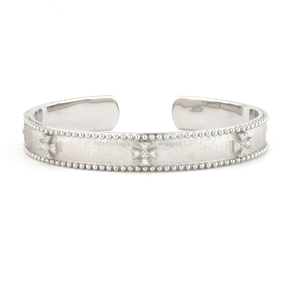 Jude Frances Sterling Silver Narrow Beaded Maltese Cuff Bracelet for Women - Elegant Beaded Jewelry for Everyday Wear & Special Occasions