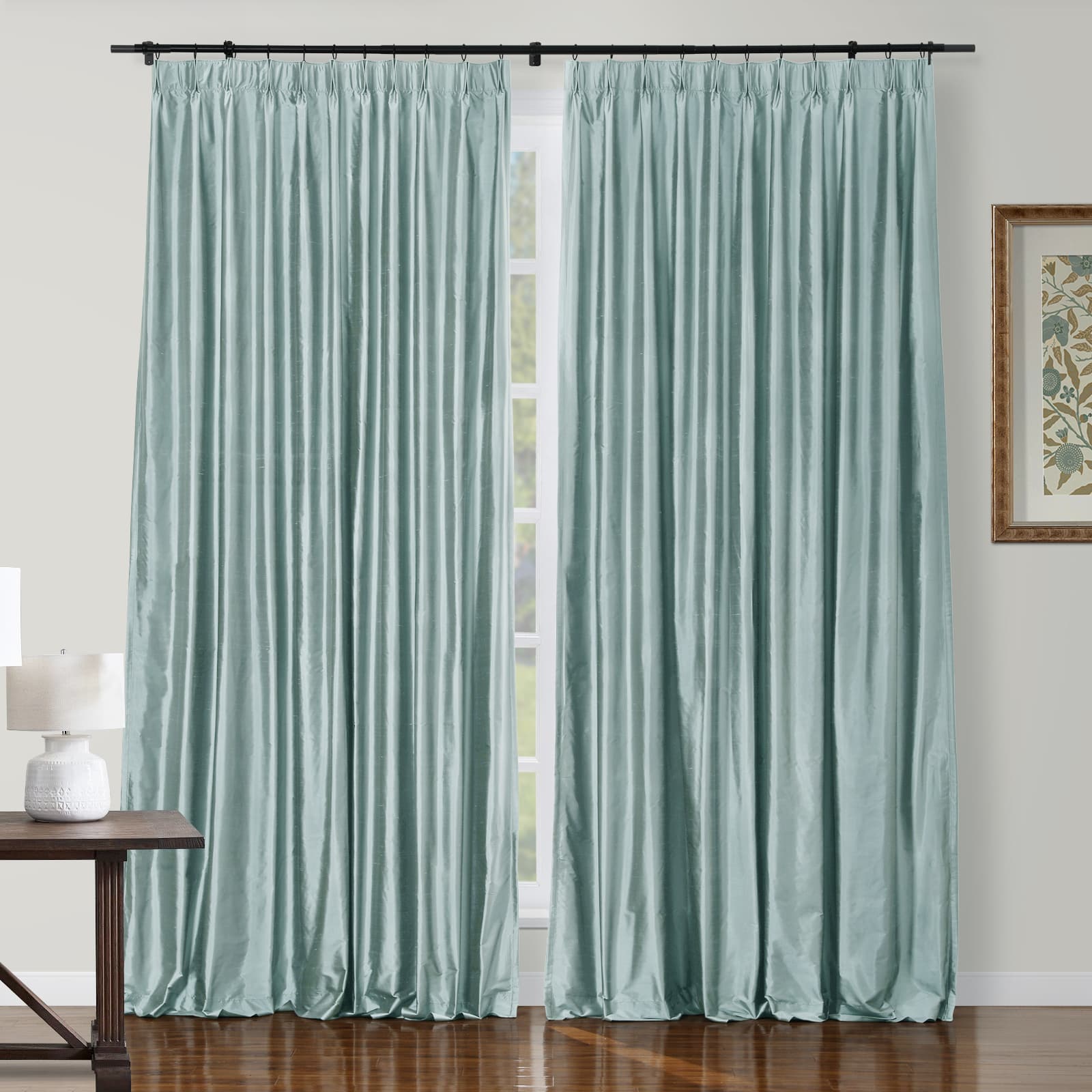 Selman Dupioni Silk Drapery Pleated Curtains - Elegant Window Treatments for Living Room & Bedroom