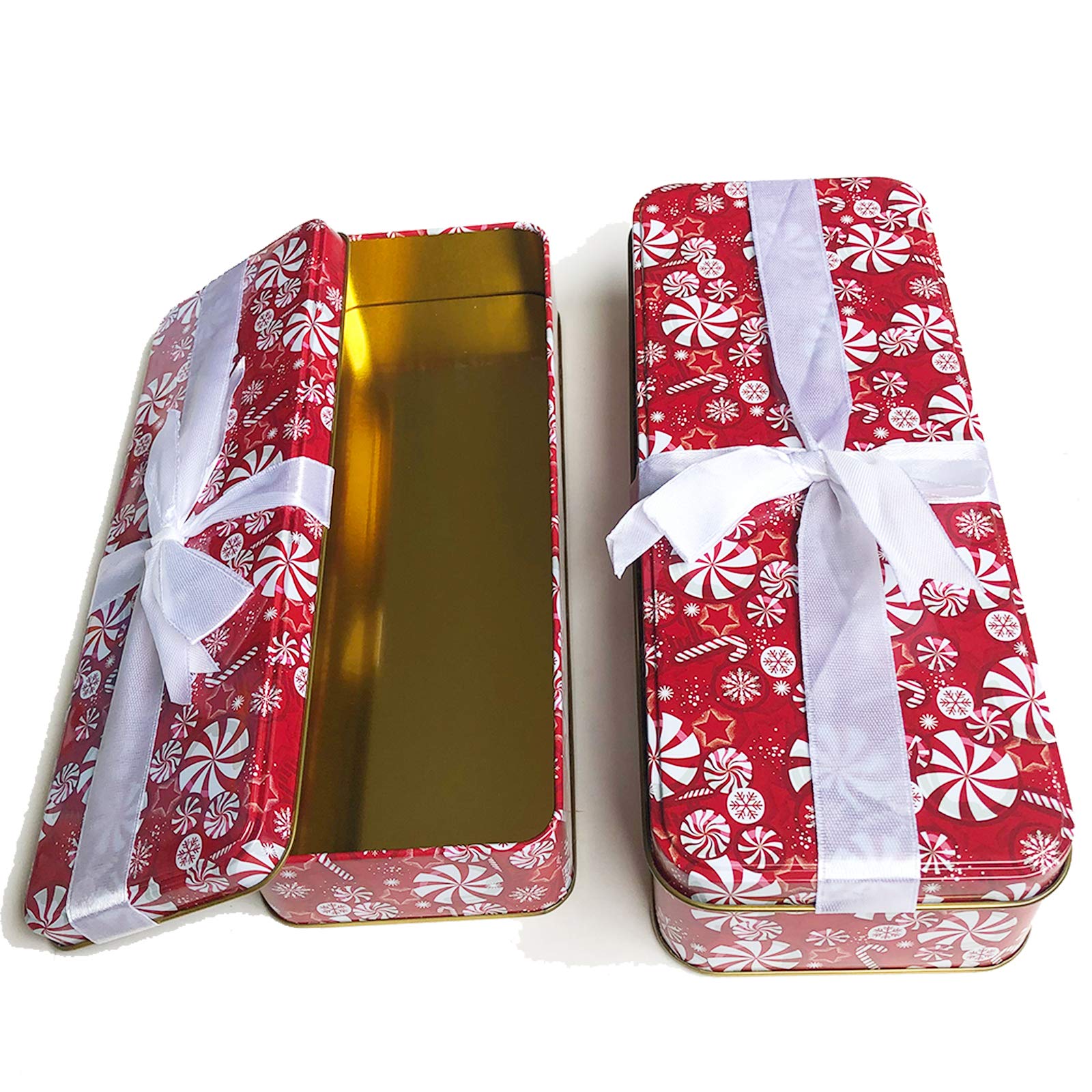 Festive Christmas Cookie Tins with Lids - Set of 2 Elegant Red Rectangular Gift Boxes for Holiday Treats, Candy Storage & Cookie Exchange | Perfect for Ginger Snaps, Party Favors, Snack Sharing & Festive Gift Giving