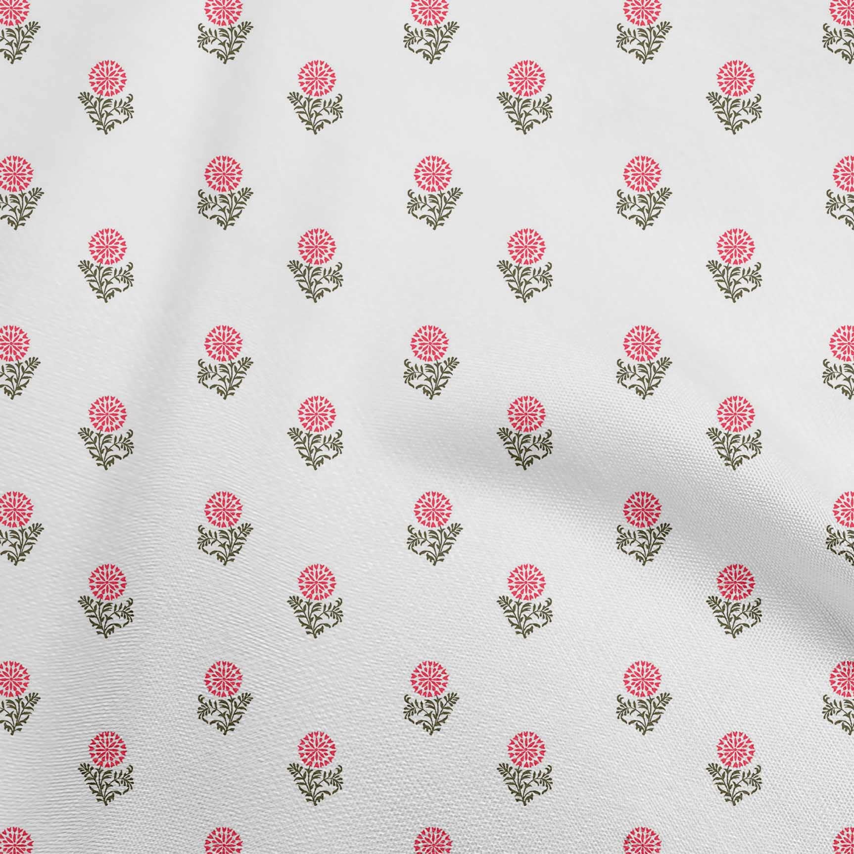 oneOone Cotton Flex Pink Asian Floral Print Fabric by The Yard - 40 Inch Wide Soft Dress Material for DIY Clothing, Home Decor & Craft Projects