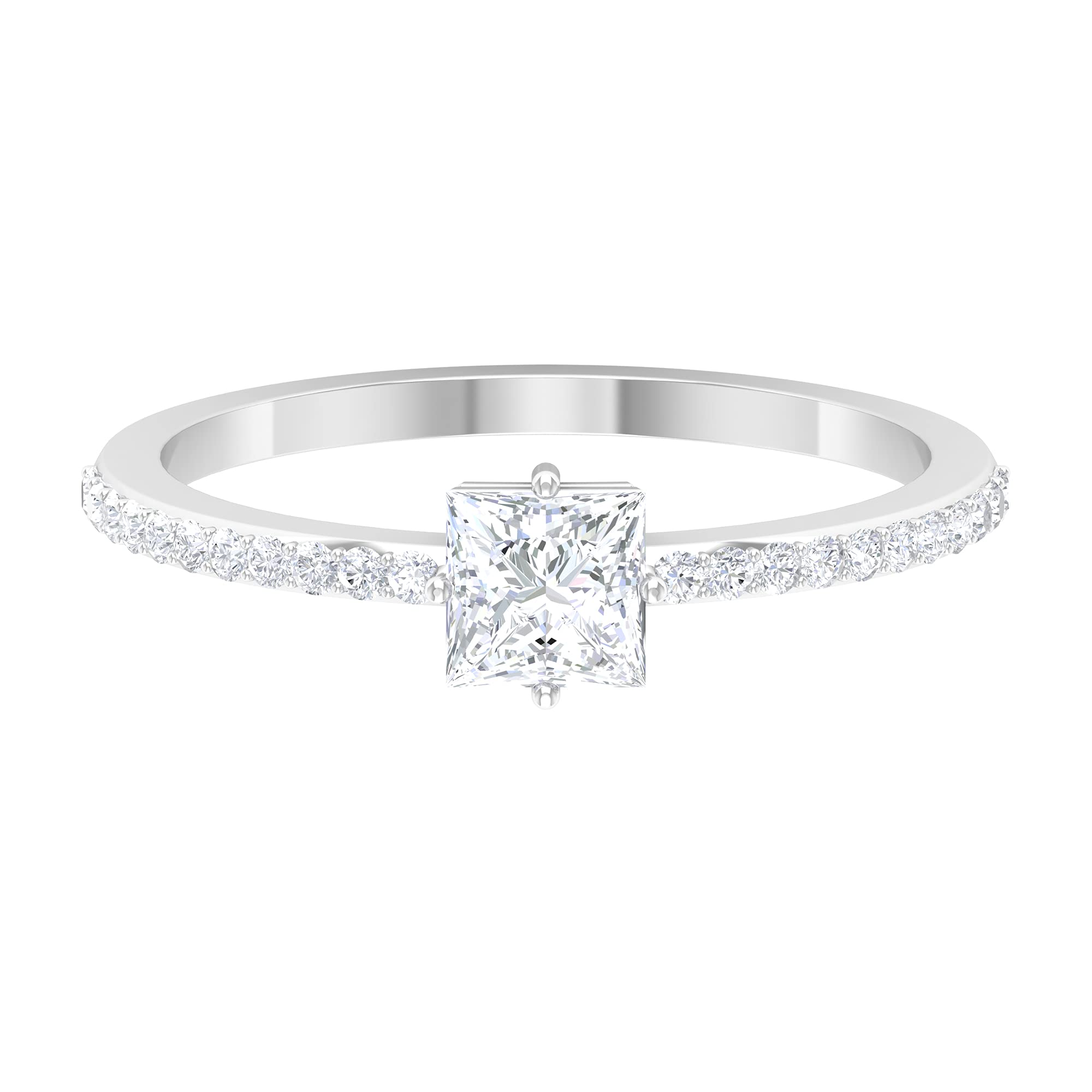 14K Solid Gold Princess Cut Diamond Solitaire Promise Ring with Side Stones - April Birthstone Jewelry for Engagement, Anniversary & Special Occasions