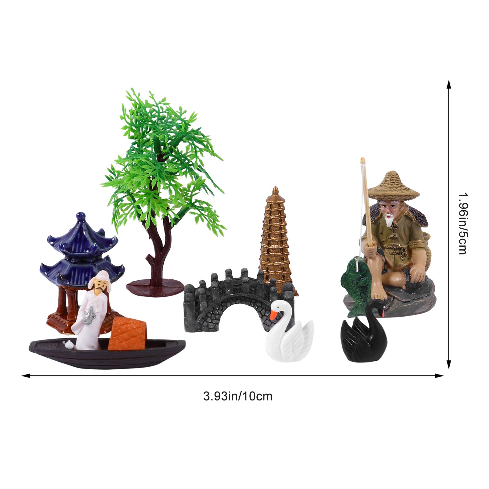 Miniature Pagoda Lantern Set - Sandbox Fisherman Bridge, Tree & Boat Decor for Terrarium, Bonsai, Mini Pond | Office Desk Decorations & Zen Garden Accessories | Perfect for Home Décor, Aquarium Landscaping & DIY Fairy Gardens