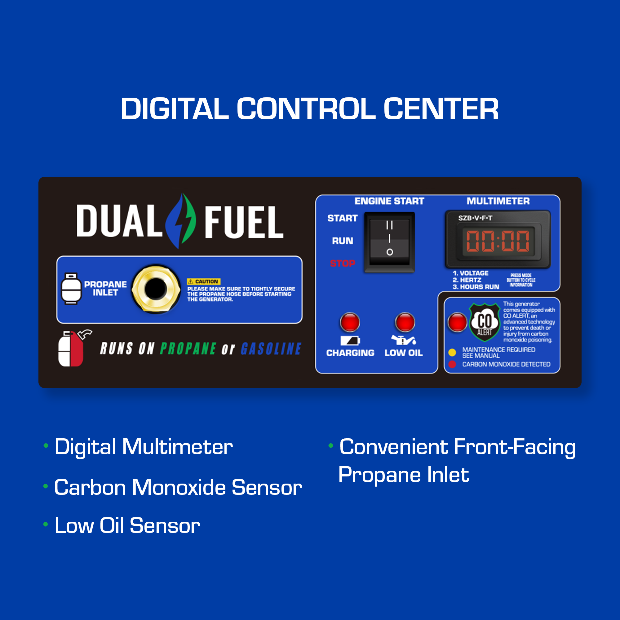 5500W Dual Fuel Portable Generator with CO Alert - Gas & Propane Powered for Camping, RV, Emergency Backup & Home Use