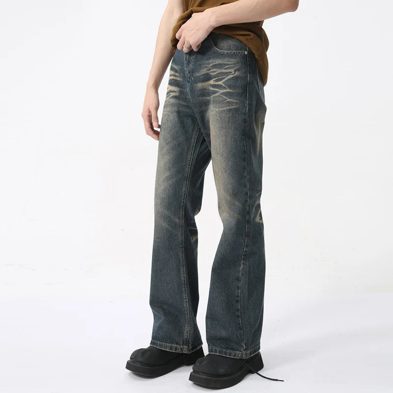 Stylish American Men's Jeans - Summer Micro Flare Denim Pants | High Street Deconstructed Trend 9C5981 | Perfect for Casual Outings & Streetwear Fashion