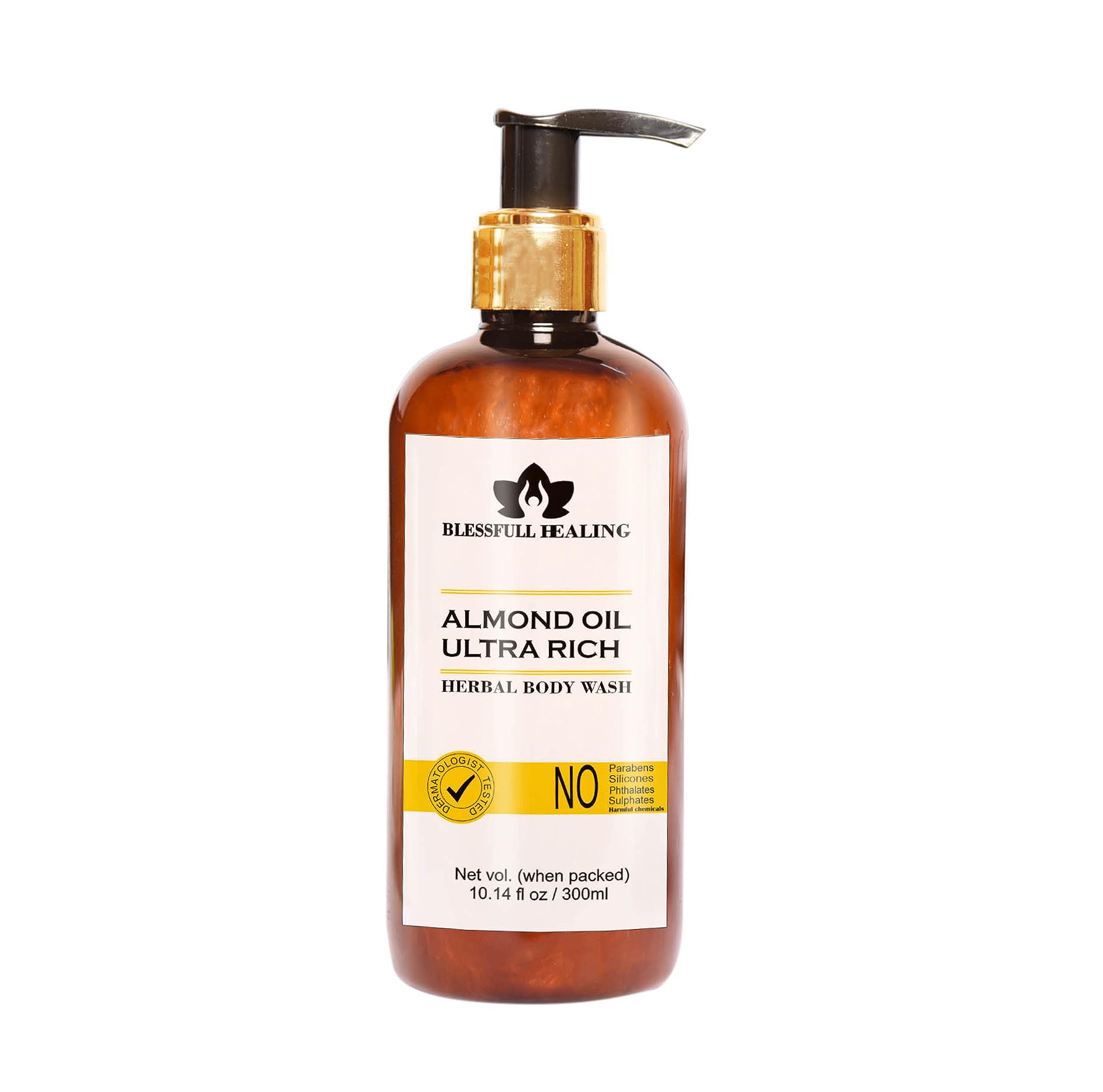 Premium Almond Oil Herbal Body Wash - Ultra Moisturizing & Nourishing for Dry Skin - 300ml - Perfect for Daily Shower & Spa Relaxation at Home