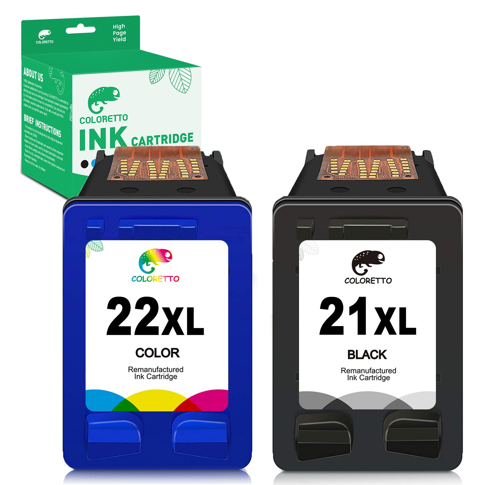 HP 21 22 XL Ink Cartridges - Compatible with Deskjet F4180 F4140 F2280 F2240 F2120 F2100 F335 3940 3915, Officejet 4315 J3680 D1341 D1420 D1530 Printers - Remanufactured (1 Black + 1 Color) - High-Quality Replacement for Home & Office Printing
