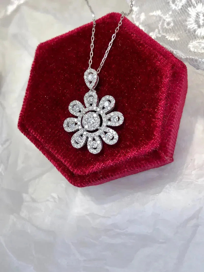 18K White Gold Diamond Necklace for Women - 0.80 Carat Natural Diamond Sunflower Pendant - Romantic Wedding Jewelry Gift for Anniversary, Engagement & Special Occasions