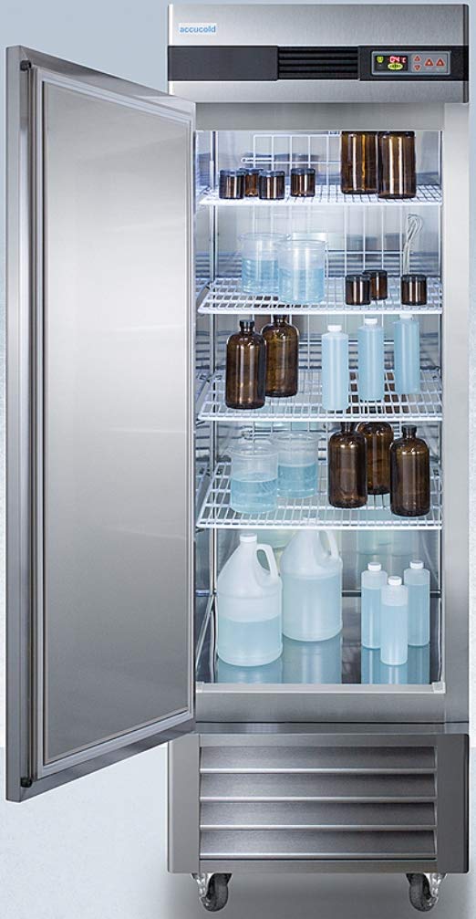 AccuCold ARS23MLLH 23 Cu.Ft. Stainless Steel Upright Pharmacy Refrigerator - Left Hand Door, Auto Defrost, Digital Thermostat & Lock | Perfect for Vaccines, Medications & Pharmaceutical Storage in Clinics, Labs & Pharmacies