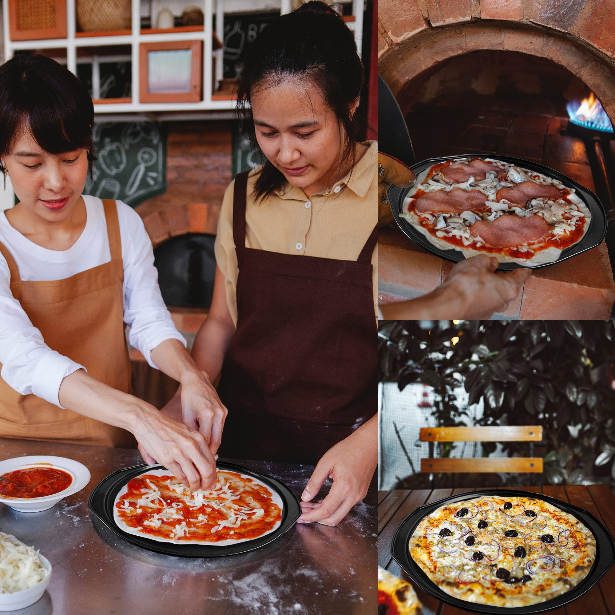 AZKEEGREY 2 Pack 14 Inch Non-Stick Pizza Pans for Oven - Carbon Steel Round Pizza Trays with Holes & Handles (30cm Inside Diameter) - Perfect for Baking, Reheating & Serving Homemade Pizzas, Breads & Pastries
