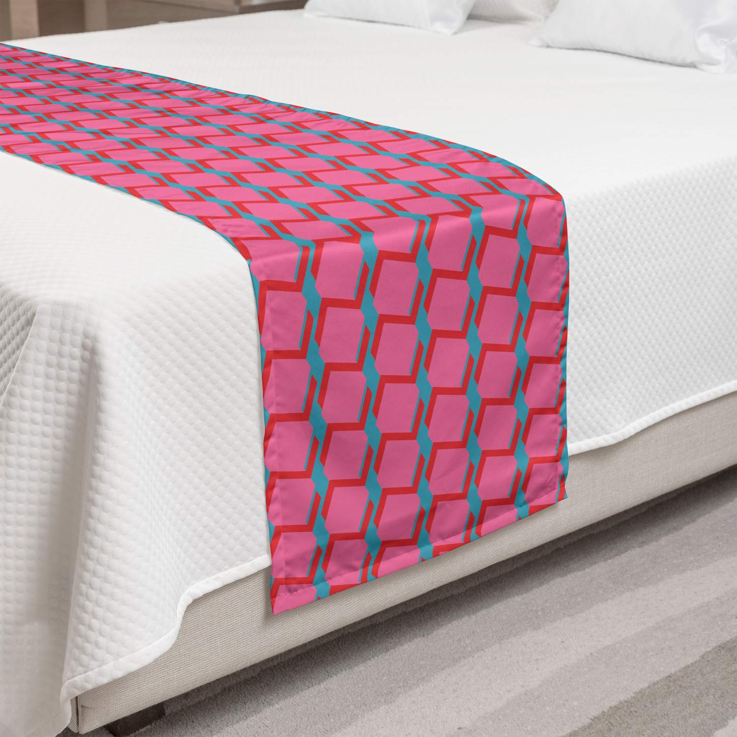 Ambesonne Abstract Bed Runner - Modern Geometric Chevron Pattern in Pink & Sea Blue - Decorative Bedding Scarf for Queen & King Beds - Perfect for Hotels, Homes & Guest Rooms - Adds Stylish Accent to Bedroom Decor