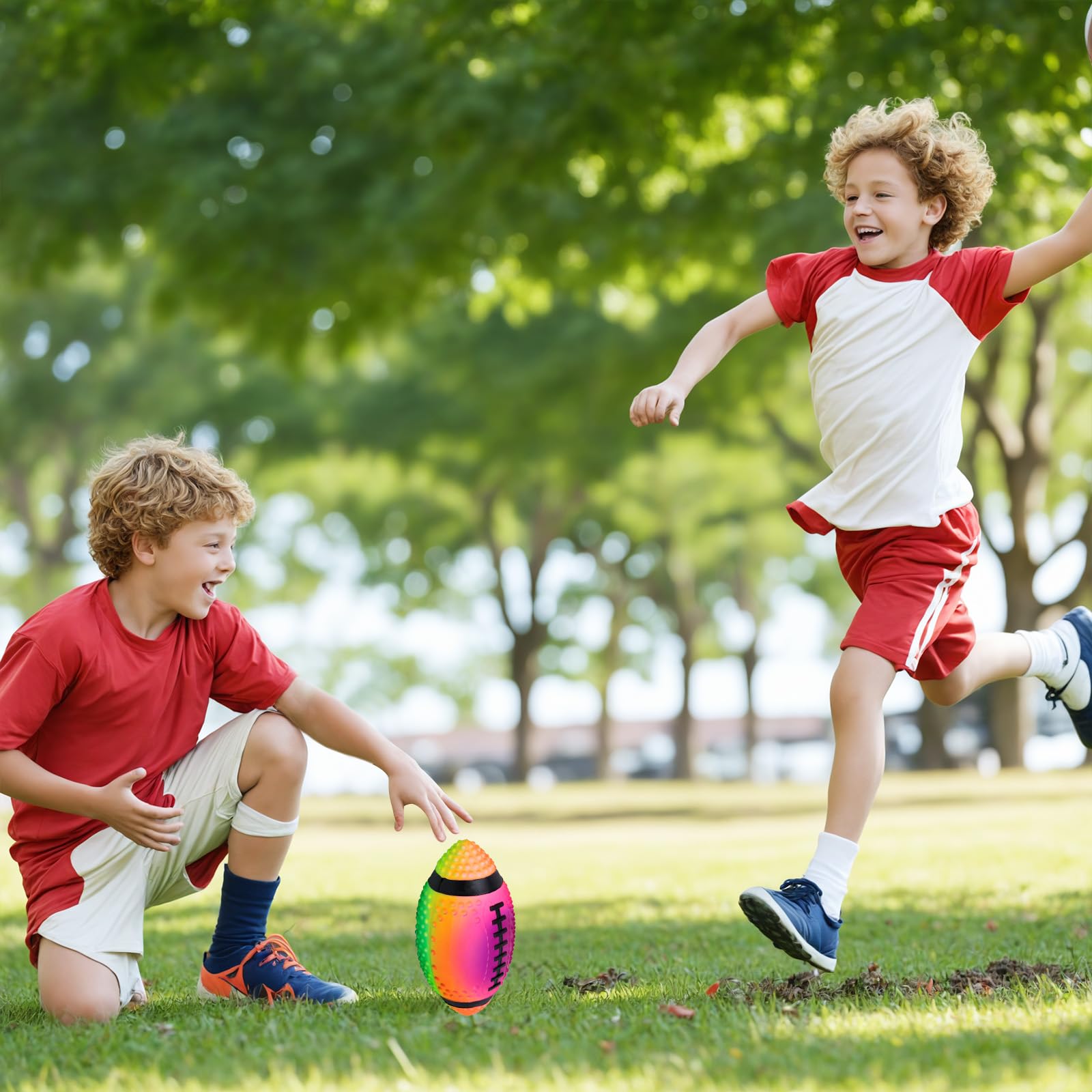 **AMOR PRESENT Inflatable Football - 9 Inch Rainbow Rubber Mini Football for Kids & Adults - Perfect for Football Parties, Outdoor Toss Games, Pet Training & Backyard Sports - Fun Gift for Birthdays & Playtime**