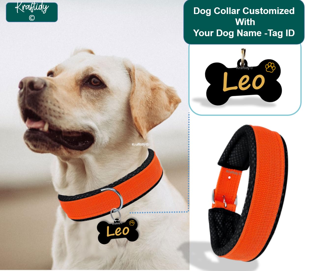Custom Personalized Nylon Dog Collar with Name Tag - Adjustable Pet Collar for Small, Medium & Large Dogs - Durable Orange Dog ID Collar (15.79x8.73x7.46cm) - Perfect for Daily Walks, Training & Pet Identification