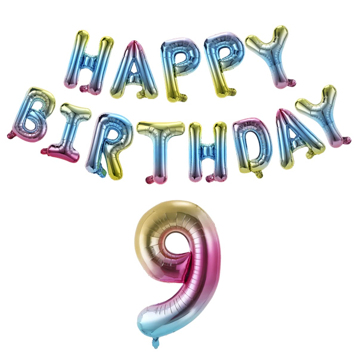 40 Inch Happy Birthday Number 9 Banner Balloons - Rainbow Gradient Foil Balloons for Boys & Girls 9th Birthday Party Decorations | Perfect for Birthday Backdrops, Cake Table Decor & Photo Booth Props