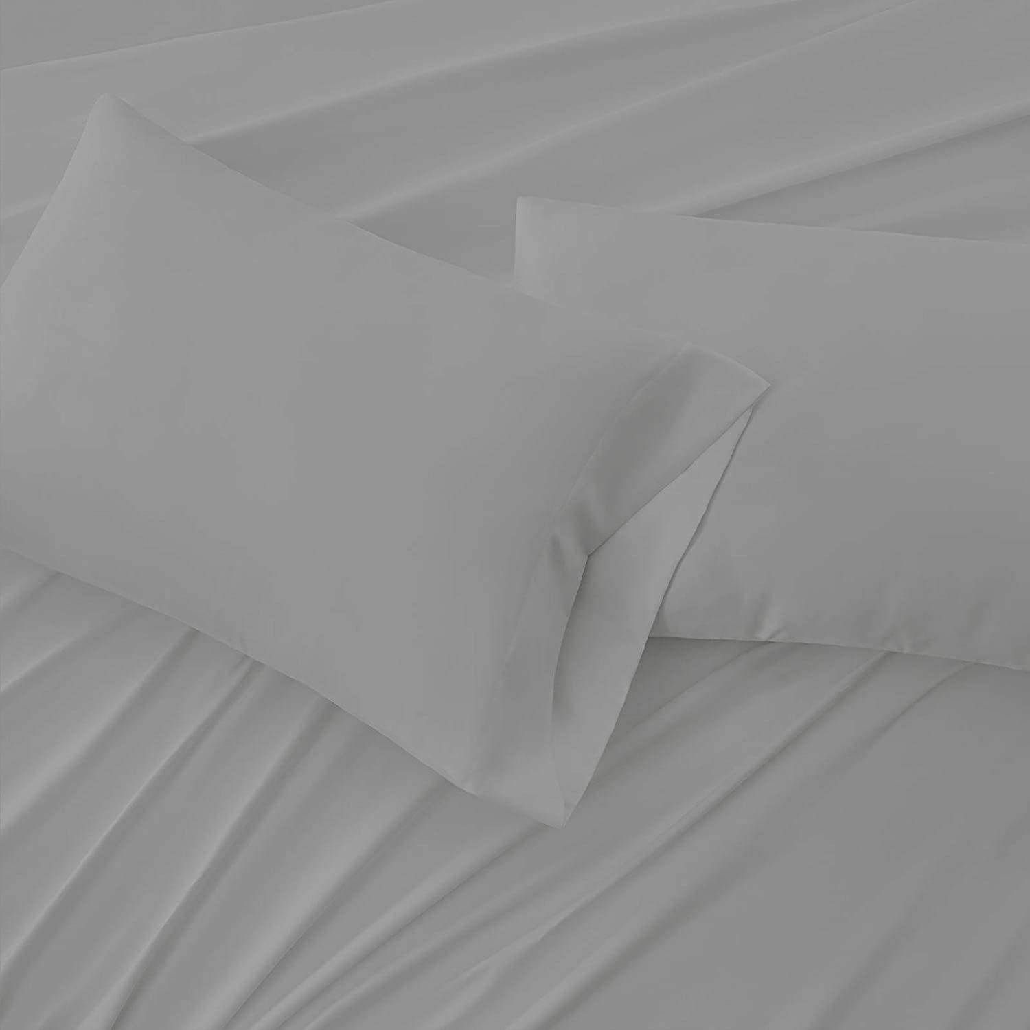 Premium Cotton-Rich CVC Sheet Set - Full Size 4PC Light Grey for Deep Pocket Mattress (15