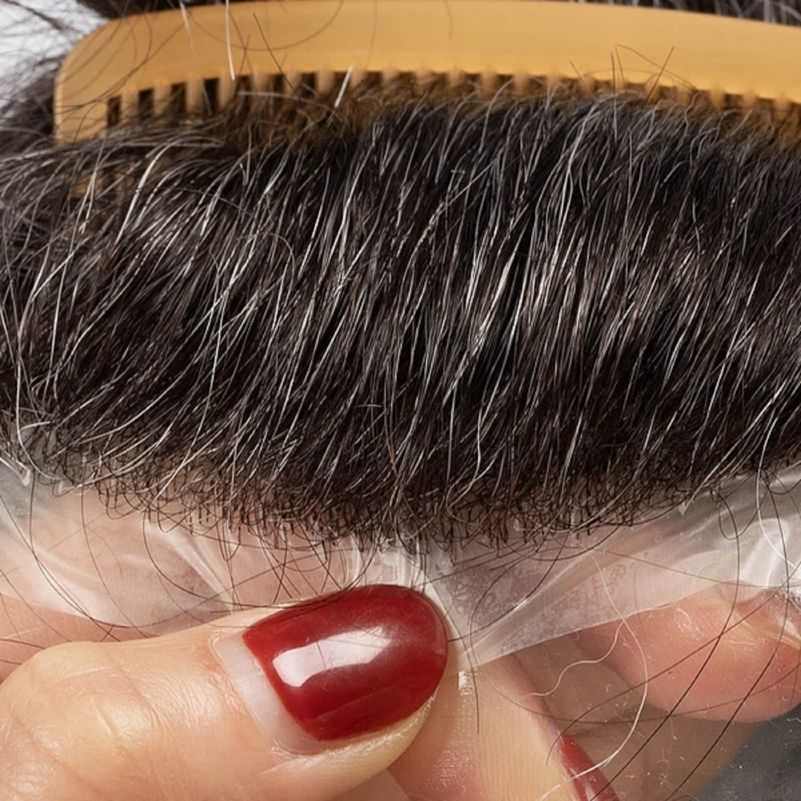 Premium Men's Toupee - 0.03mm Ultra Thin Skin Human Hair System - Soft, Breathable 8x10 Inch Base Cap - #1B60 Off Black with 60% Gray - Natural Looking Hair Replacement for Daily Wear & Special Occasions