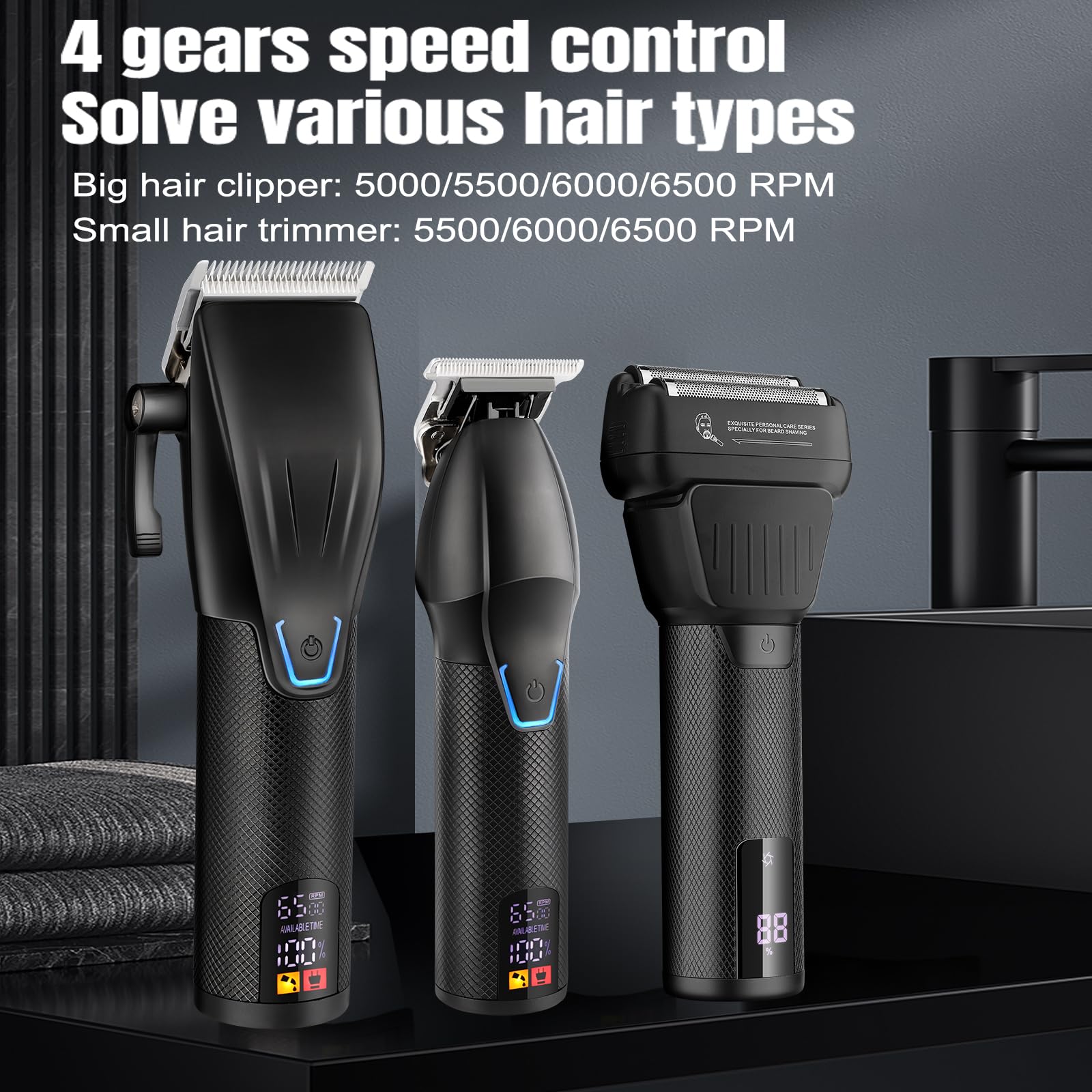 Professional Cordless Hair Clippers for Men - Rechargeable Beard Trimmer & Electric Razor with LCD Display | Barber-Grade Grooming Kit | Perfect for Home Haircuts, Beard Styling & Travel | Great Gift for Men (Black)