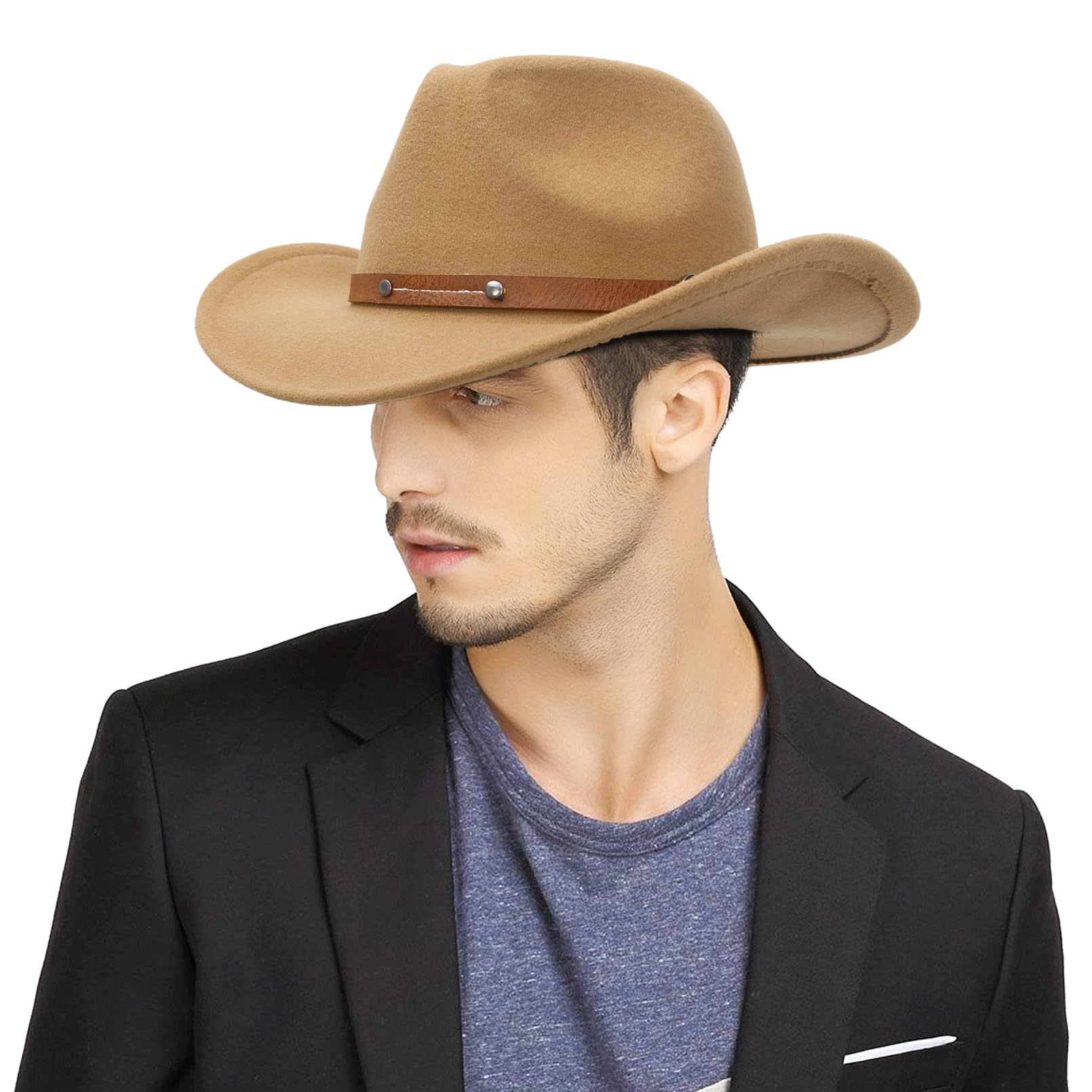 GEMVIE Crushable Roll-Up Western Cowboy Hat for Men & Women - Classic Wide Brim Cowgirl Hat with Belt Buckle - Perfect for Rodeo, Country Music Festivals & Outdoor Adventures