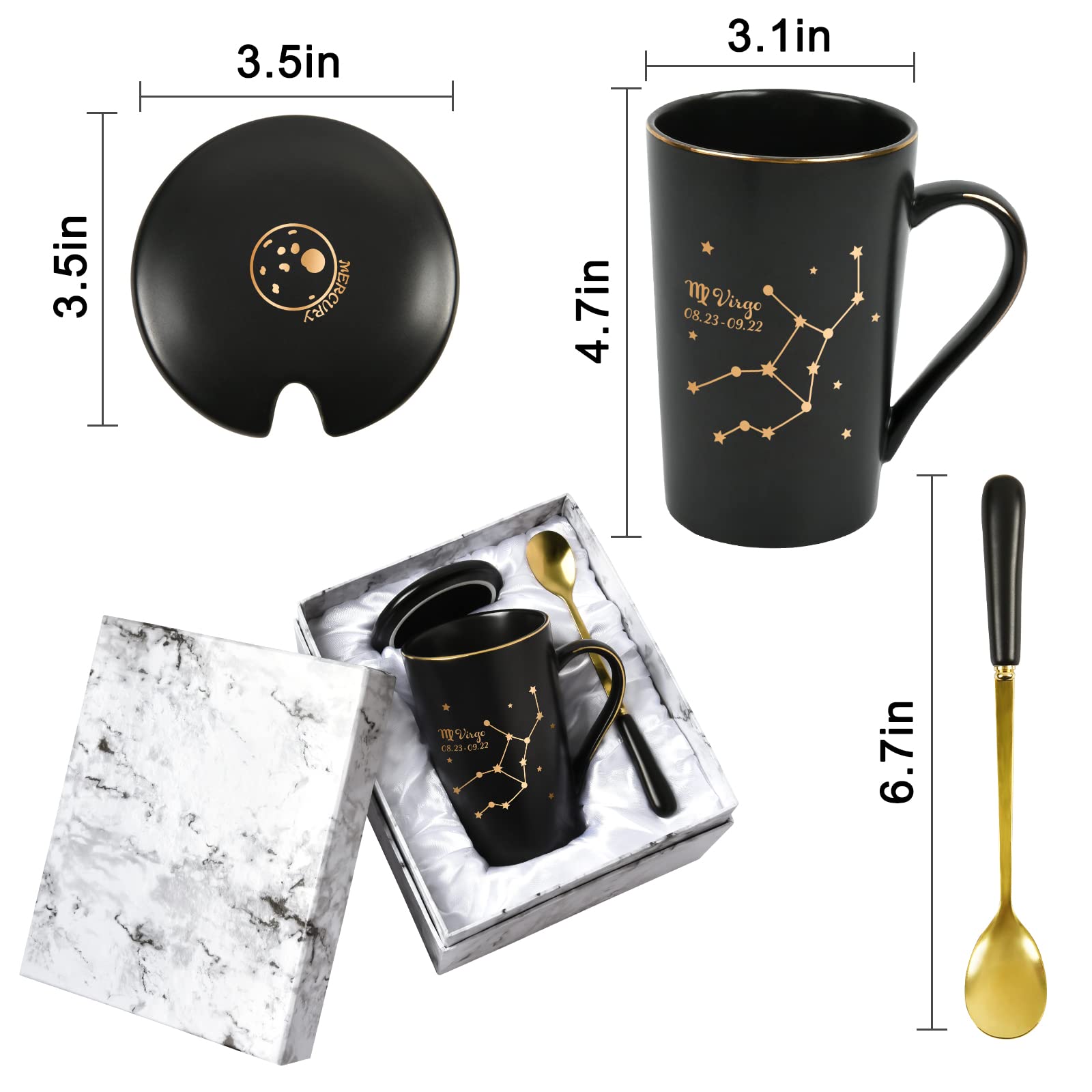Virgo Zodiac Coffee Mug - 14oz Black Constellation Astronomy Cup with Gift Box | Perfect Virgo Birthday Gifts for Women, Girls, Teens & Friends | Ideal for Horoscope Lovers, Office Use, Home Decor & Coffee Enthusiasts