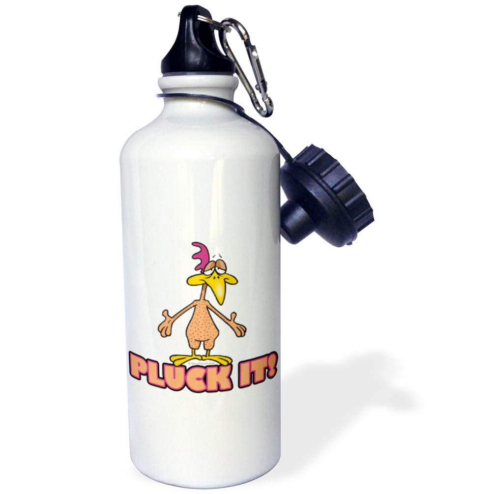 Funny Pluck It Naked Chicken Cartoon Character Sports Water Bottle - 21oz Insulated White Water Bottle for Gym, Hiking & Outdoor Activities | 3dRose