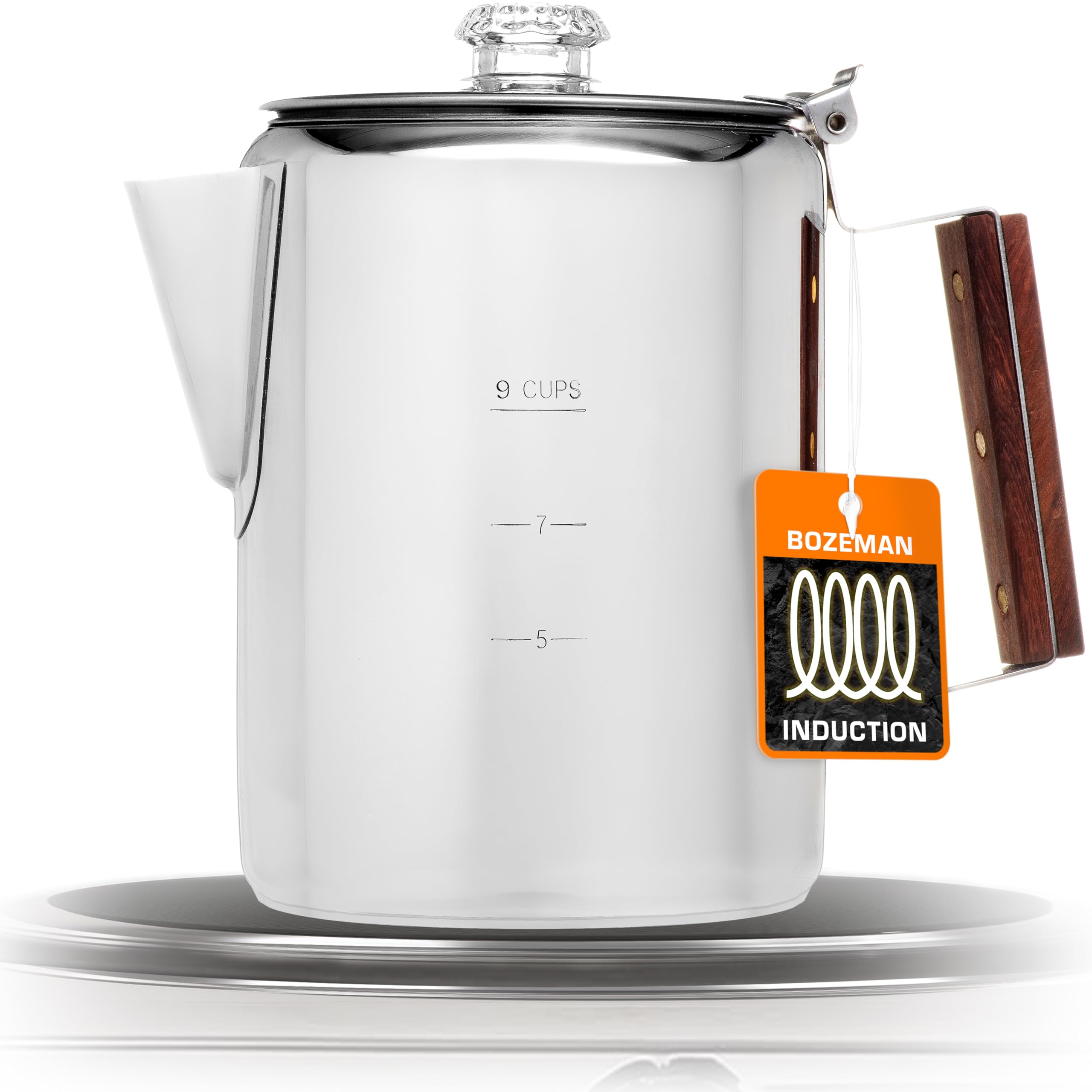 COLETTI Bozeman 9-Cup Induction Coffee Maker - Stovetop & Fire Compatible Percolator for Camping, Home & Office Use - Brews Rich Coffee on Induction, Gas & Electric Stoves