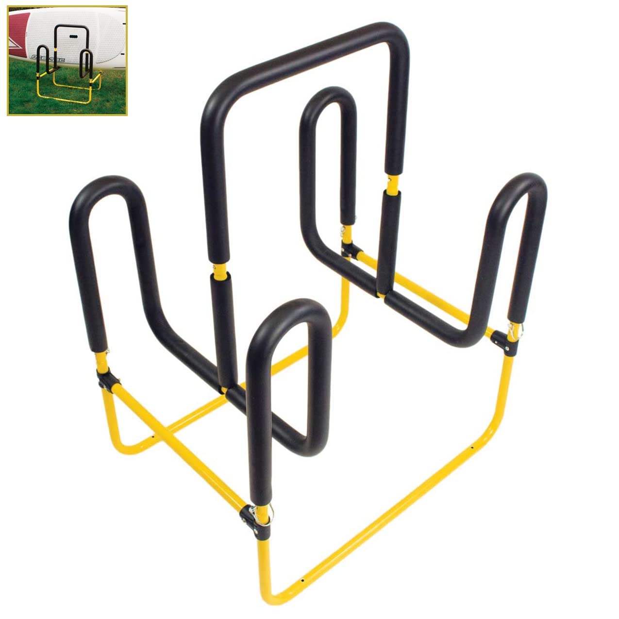 Suspenz Double-Up SUP Stand for 2 Stand Up Paddle Boards or Surfboards - Heavy Duty Yellow Kayak Rack (22-9936) - Perfect for Garage, Beach House, or Outdoor Storage