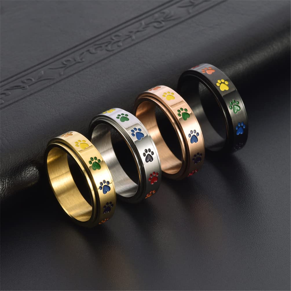 Stainless Steel Fidget Spinner Ring for Men & Women - Cute Animal Paw Design (Dog/Cat) - Stress Relief & Anxiety Reduction Jewelry - Perfect for Office, School & Daily Wear