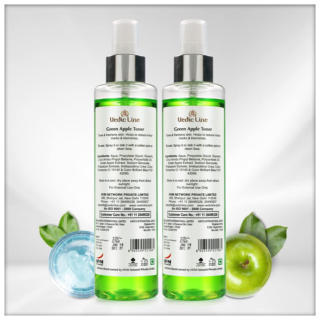 Vedicline Green Apple Facial Toner - Deep Cleansing, Pore Tightening & Acne Treatment, Pack of 2 (2 x 200ml) | Refreshing Skin Care for Daily Use & Valentine's Day Gifts