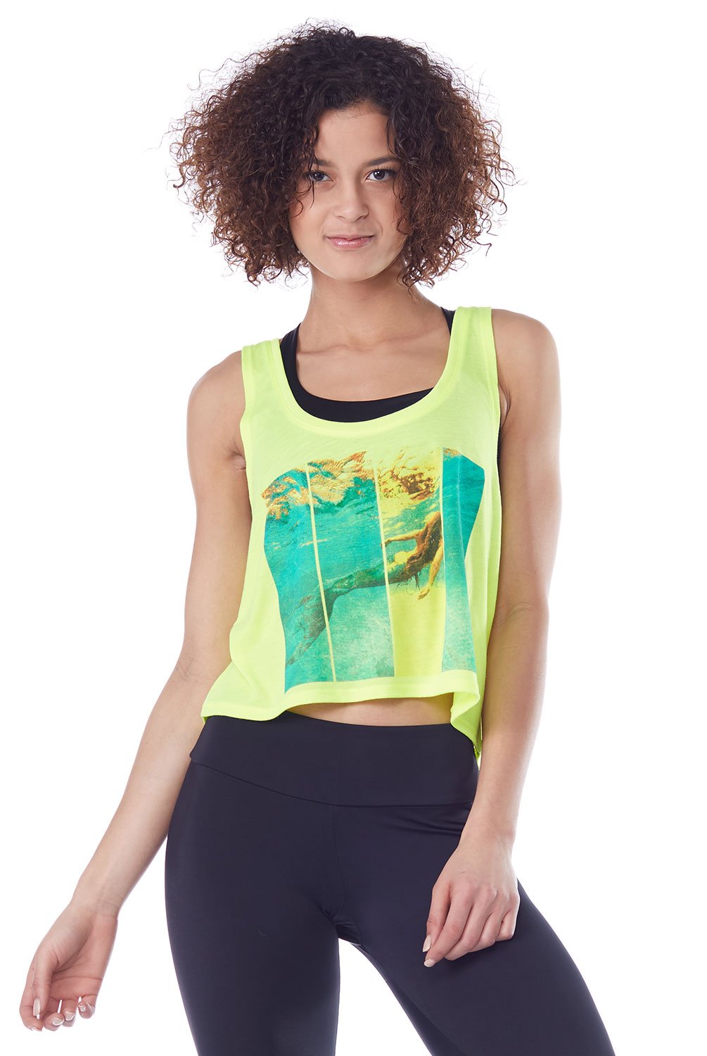 Waffle Haus Women's Active Workout Mermaid Yoga Tank Top - Neon Yellow - S/M, M/L - Perfect for Yoga, Gym & Beach Wear
