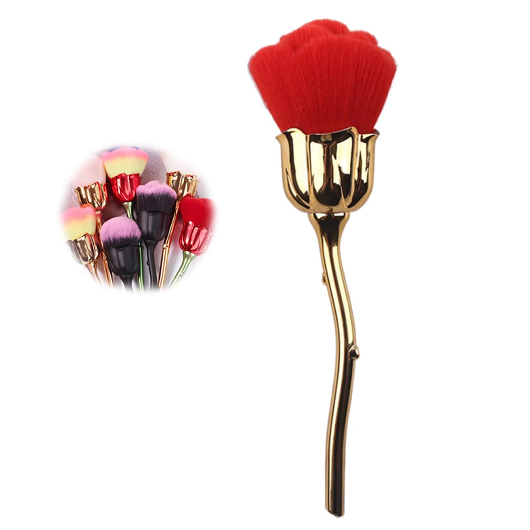 Rose Shaped Nail Art Dust Powder Remover Brush - Soft Makeup Brush for Nail Trimming & Cleaning (Gold/Red) - Perfect for Nail Salons, DIY Manicures & Professional Nail Artists