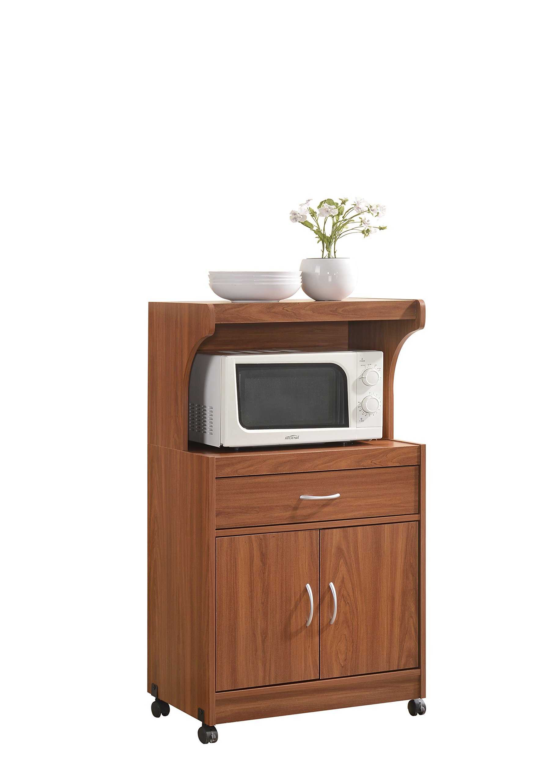 Hodedah Microwave Stand with Storage Shelf - Compact Kitchen Cart for Small Spaces, Cherry Finish - Perfect for Dorms, Apartments & Countertop Organization