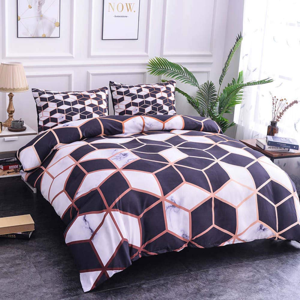 YZBEDSET Black and White Plaid Duvet Cover Set - Marble Texture Bedding Set for Queen/Full/King Size (US King 264x228cm) - Soft & Stylish Comforter Cover for Modern Bedroom Decor