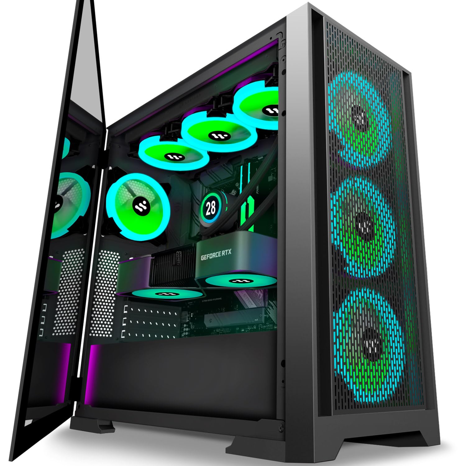 KEDIERS ATX Mid Tower Gaming PC Case - Pre-Installed 7 PWM ARGB Fans, Tempered Glass Side Panel, Mesh Front Panel (Black, C710) - Perfect for High-Performance Gaming Rigs & Custom PC Builds