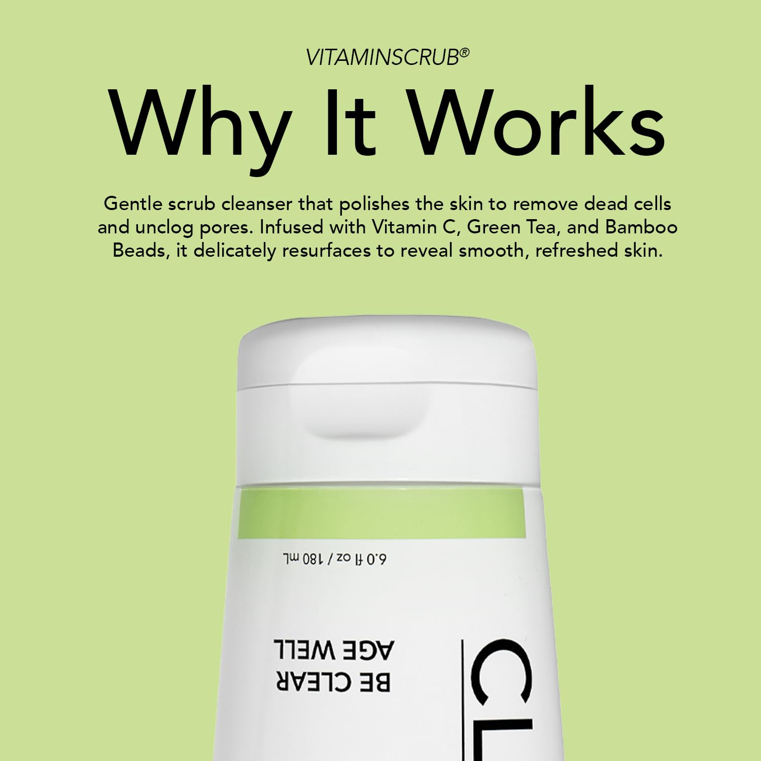 CLEARSTEM Vitamin C Scrub - Antioxidant-Infused Exfoliating Face Wash & Body Scrub with Hemp & Bamboo | Vegan, Gluten Free, Cruelty Free Skincare (6 fl oz/177ml) | Perfect for Brightening Dull Skin & Reducing Blemishes