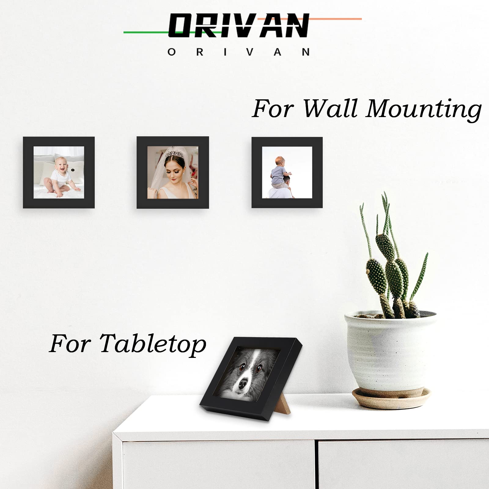 Black 5x5 Picture Frames Set of 4 - Solid Wood Wall & Tabletop Photo Frames for Home Decor, Wedding Photos, Family Portraits & Office Display