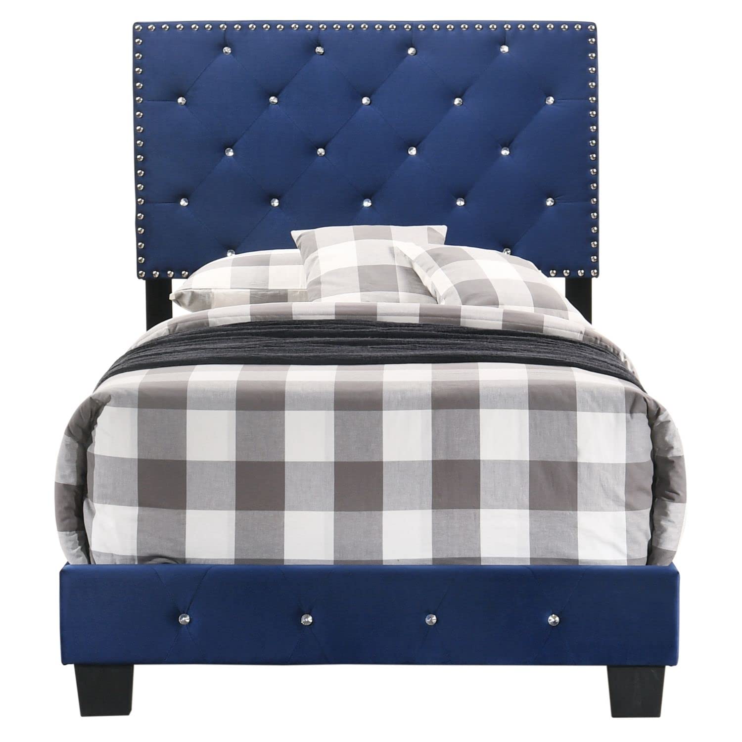 Modern Navy Blue Twin Panel Bed - Stylish Indoor Bedroom Furniture for Small Spaces | Perfect for Kids' Rooms, Guest Bedrooms & Studio Apartments