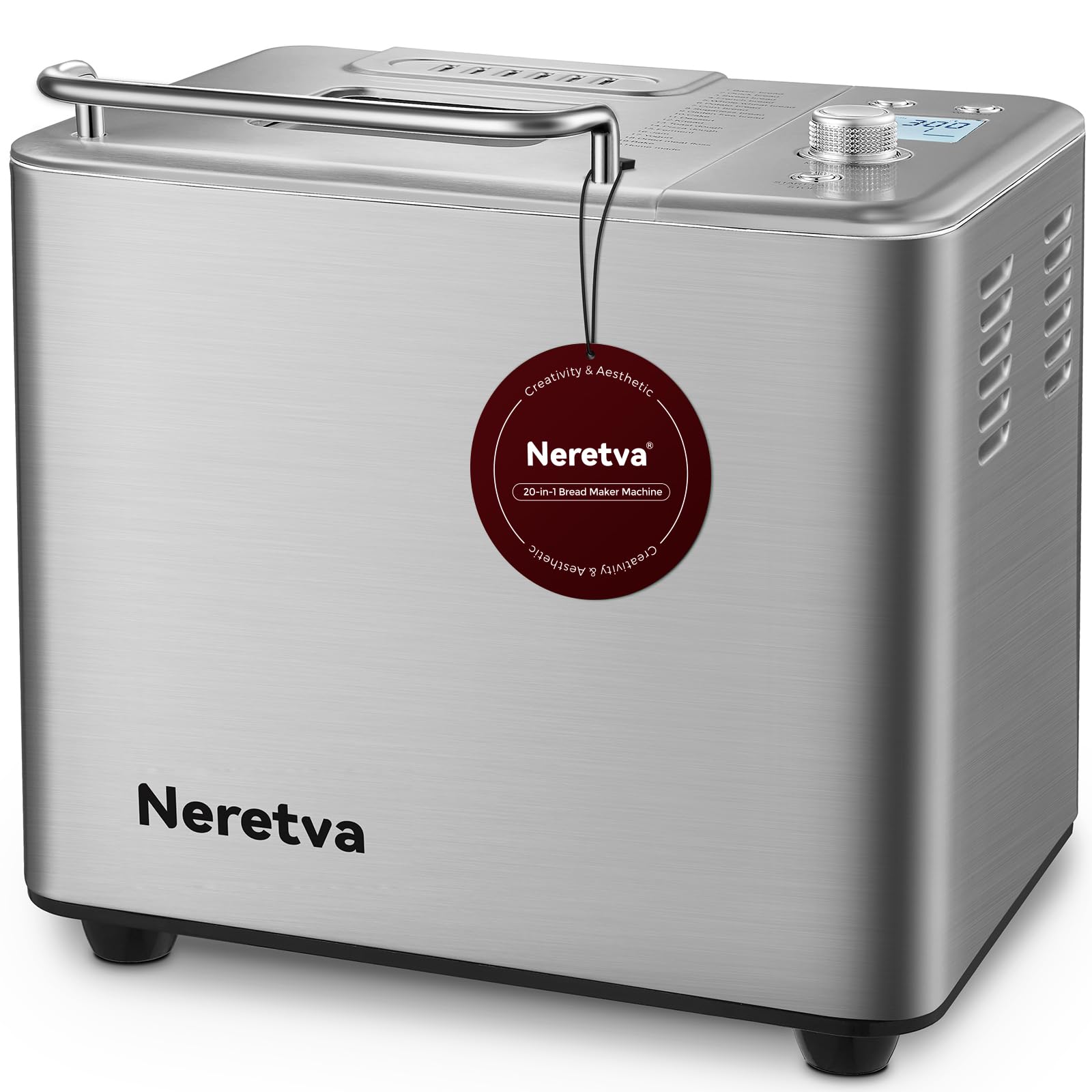 **Neretva 20-in-1 Compact Bread Maker with Dual Heater & 2LB Nonstick Ceramic Pan – Gluten-Free, Dough, French Bread, Yogurt, Jam, Meat Floss – Perfect for Small Kitchens & Healthy Homemade Baking**    *(Use Cases: Ideal for gluten-free diets, busy families, homemade yogurt, artisan bread, and small kitchen spaces.)*