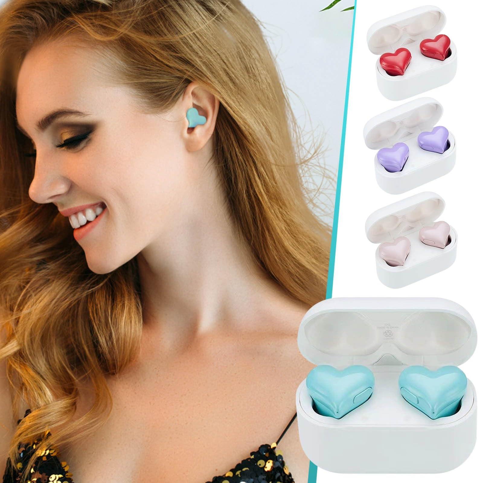 Wireless Bluetooth Earbuds Heart-Shaped Open Ear Headphones with Charging Case - Lightweight Noise Cancelling Stereo Sound for Sports, Running & Gym Workouts - Warehouse Deals & Return Pallets