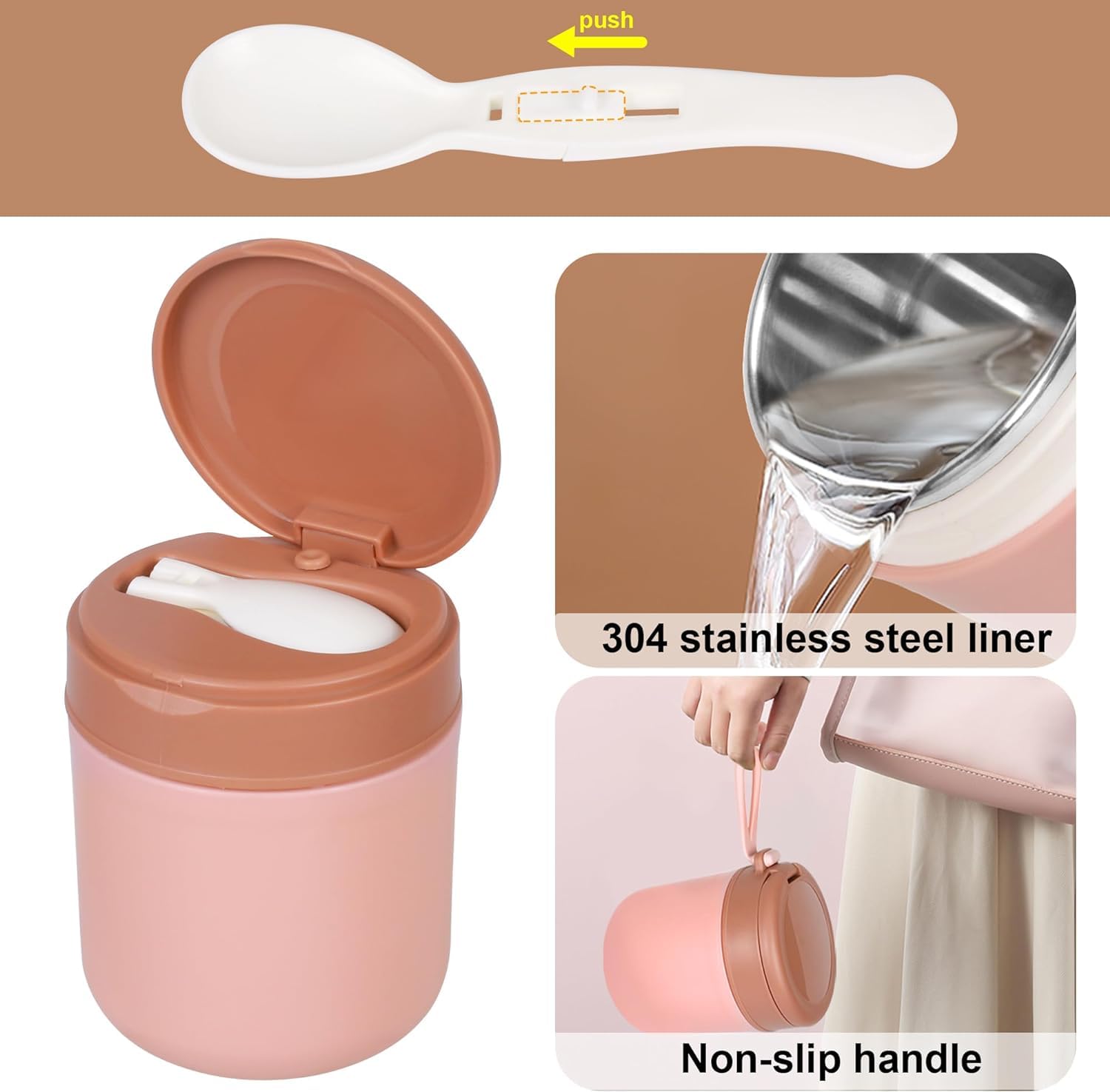 Wosta 4 Inch Insulated Stainless Steel Soup Bowl with Spoon & Lid - 430ml Airtight & Leakproof Food Container for Pasta, Soup, Rice, Salad, Fruits, Snacks - Perfect for School Lunch, Office Meals, Travel & Outdoor Picnics
