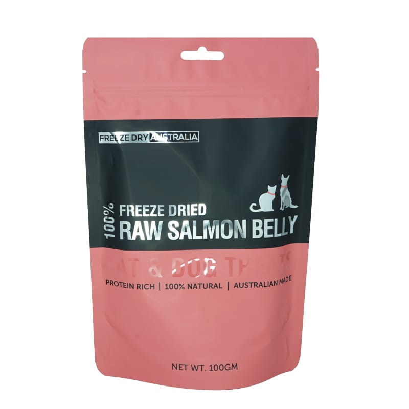 Freeze Dried Australia 100% Raw Salmon Belly Dog & Cat Treats - 100g Natural Protein Snacks for Pets | Perfect for Training Rewards, Dental Health & Sensitive Stomachs