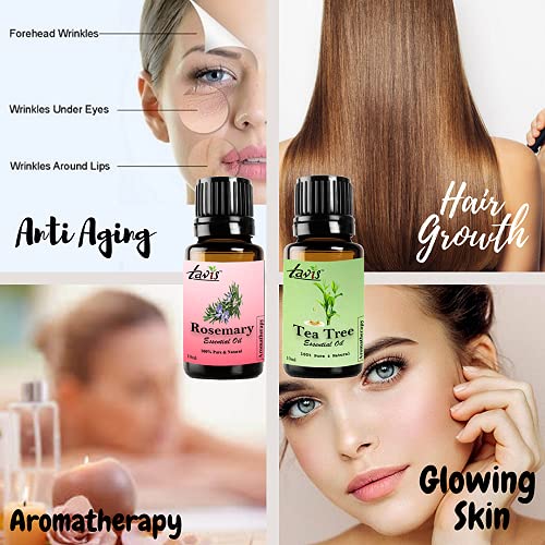 Pure Tea Tree Oil & Rosemary Essential Oil for Skin & Hair Care - Natural Antiseptic, Acne Treatment, Scalp Health - Perfect for Aromatherapy, DIY Beauty & Home Remedies