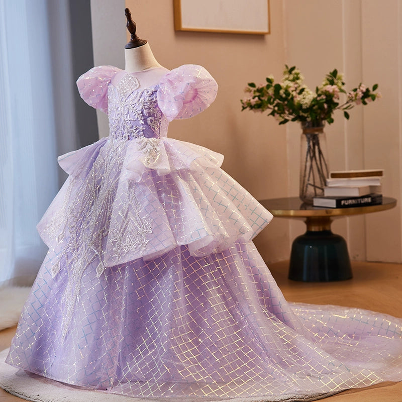 Lilac Organza Flower Girl Dress - Princess Round Floor Length for Weddings, Parties & Special Occasions