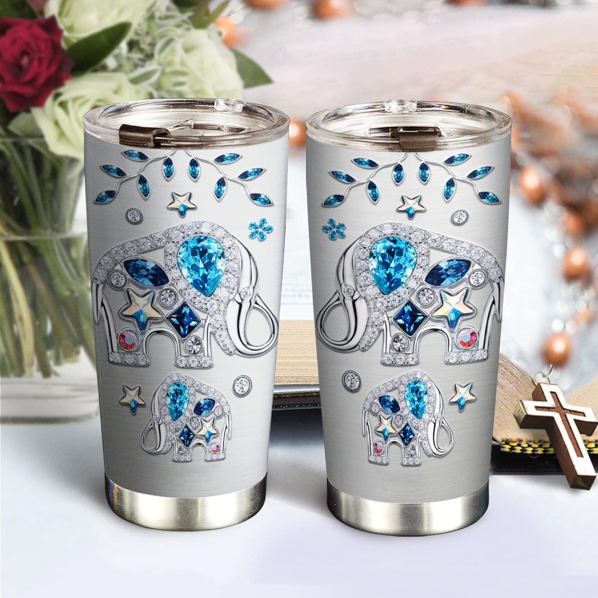 64HYDRO 20oz Elephant Tumbler Cup - Vacuum Insulated Travel Mug with Lid, Double Wall Stainless Steel - Unique Birthday Gifts for Women, Mom, Best Friend - Perfect for Coffee, Tea & Cold Drinks at Home, Office or On-the-Go